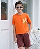 Pine Kids Single Jersey Knit Half Sleeves Text Printed T-Shirt & Shorts Set - Orange