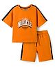 Pine Kids Single Jersey Knit Half Sleeves T-Shirt & Shorts Set with Text Print - Peach