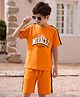 Pine Kids Single Jersey Knit Half Sleeves T-Shirt & Shorts Set with Text Print - Peach