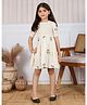 Tiny Twills Cotton Rayon Woven Half Sleeves Smock Detailed Floral Embroidered Dress - Off White