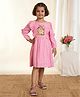 Tiny Twills Cotton Rayon Woven Full Sleeves Birdhouse Embroidered Frill Detailed Dress - Baby Pink
