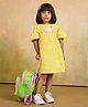 Tiny Twills Cotton Woven Half Sleeves Swan Embroidered Dress - Yellow