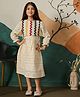 Tiny Twills Cotton Silk Woven Three Fourth Sleeves Embroidered Dress With Jacket Set - Cream