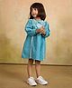 Tiny Twills Linen Woven Full Sleeves Floral Embroidered Dress - Rama Blue