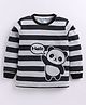 Little Ninja Cotton Knit Full Sleeves  Panda Printed  Striped Light Winter Sweatshirt - Black & Grey