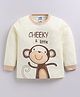 Little Ninja Cotton Knit Full Sleeves Monkey Printed Light Winter Sweatshirt - Beige