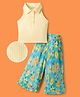 OLLINGTON ST. Cotton Knit Sleeveless Top & Printed Pleated Georgette Culotte Set - Yellow & Multicolor
