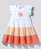 Bonfino 100% Cotton Knit Flutter Sleeves Dress With Sequin Embroidery - White