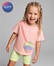 Bonfino 100% Cotton Knit Half Sleeves Oversized T-Shirt & Shorts Set with Shell Applique - Peach