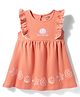 Bonfino 100% Cotton Knit Flutter Sleeves Dress With Sea Animals Print & Embroidery - Pink