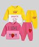 KUCHIPOO Cotton Blend Knit Pack Of 2 Full Sleeves I Love Mom & Daughter Of The King Text Printed Tees & Joggers Set - Yellow & Pink