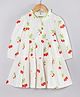 Hugsntugs Cotton Woven Full Sleeves Strawberry Printed Frill Detailed Dress - White