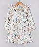 Hugsntugs Cotton Woven Full Sleeves Circus Theme Printed Frill Detailed Dress - White