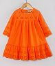 Hugsntugs Schiffli Woven Full Sleeves Floral Schiffli Embroidered Frill Detailed Dress - Orange