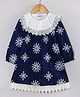 Hugsntugs Schiffili Woven Full Sleeves Floral Embroidered Lace Detailed Dress - Navy Blue