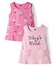 Simply Sinker Knit Sleeveless Frocks with Cherry Print Pack of 2 - Pink