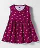 Simply Cotton Knit Sleeveless Frock With Leaf Print - Maroon