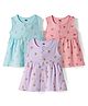Simply Sinker Knit Sleveless Frocks with Tropical Theme Print Pack of 3 - Aqua Baby Pink & Lilac