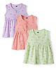 Simply Sinker Knit Sleveless Frocks with Rainbow & Butterfly Print Pack of 3 - Lime Green Peach & Lilac