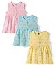 Simply Sinker Knit Sleveless Frocks with Duck & Floral Print Pack of 3 - Aqua Blue Yellow & Baby Pink