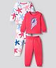 Bonfino 100% Cotton Knit Full Sleeves Sea Life Printed & Embroidered T-Shirt & Pyjama Night Suits Pack of 2 - White & Dark Pink