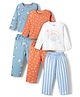 Bonfino Cotton Knit Full Sleeves T-Shirt & Pyjama Co-Ords Night Suit Shell Print Pack of 3 - Blue Peach White
