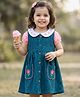 Babyhug 100% Cotton Woven Floral Embroidered Frock With Inner Tee - Navy Blue & Pink