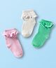 Cute Walk By Babyhug Ankle Length Solid Color Socks with Frill Detailing Pack of 3 - Green Pink & White