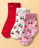 Cute Walk By Babyhug Knit Ankle Length Socks with Cherry Design Pack of 3 - Red Pink & White