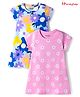 Honeyhap Premium 100% Cotton Knit With Bio Finish Half Sleeves Nighties With Floral Print Pack of 2 - Pink Frosting & Spun Sugar