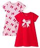 Honeyhap Premium 100% Cotton Knit With Bio Finish Half Sleeves Nighties With Bow Print Pack of 2 - High Risk Red & Pink-A-Boo