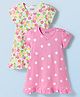 Honeyhap Premium 100% Cotton Knit With Bio Finish Half Sleeves Nighties With Floral & Polka Dot Print Pack of 2 - Prism Pink & Bright White