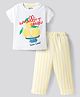 Bonfino 100% Cotton Knit Half Sleeves T-Shirt & Pajama Night Suit with Lemon Print & Stripes - White