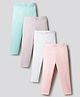 Bonfino 100% Cotton Knit Full Length Solid Colour Leggings Pack of 4 -Pink,White & Blue