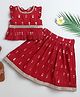 Many frocks & Cotton Modal Woven Frill Sleeves Floral Foil Printed Lace Embellished Lehenga Choli Set - Maroon