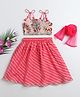 Many frocks & Cotton Woven Sleeveless Floral Printed & Lace Embellished Lehenga Choli With Dupatta Set - Pink