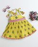 Many frocks & Chanderi Woven Sleeveless Abstract Printed Stones Embellished Dress - Yellow