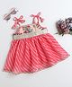 Many frocks & Georgette Woven Sleeveless Floral Printed Lace Embellished Dress - Pink