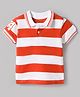 Kookie Kids Cotton Knit Half Sleeves Striped Polo T-Shirt With Tipping - Multicolor