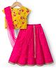 Babyhug Woven Half Sleeves Net Embroidered Lehenga Choli Set With Dupatta - Fuchsia & Yellow