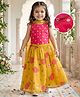 Babyhug Woven Sleeveless Chanderi Printed Lehenga Choli Set With Floral Embroidery & Dupatta - Yellow