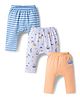 Babyhug Cotton Knit Full Length Diaper Pants With Nautical Theme Print Pack Of 3 - Blue White & Orange