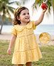Babyoye Schiffili Woven Half Sleeves Solid Colour Tiered Frock - Yellow
