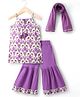 Babyhug Cotton Woven Sleeveless Cambric Printed Kurta & Gharara Set with Dupatta - Purple