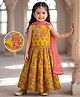 Babyhug Cotton Woven Cambric Sleeveless Floral Printed Lehenga Choli & Dupatta With Lace & Sequin Detailing - Mustard