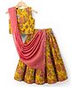 Babyhug Cotton Woven Cambric Sleeveless Floral Printed Lehenga Choli & Dupatta With Lace & Sequin Detailing - Mustard