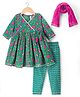 Babyhug Cambric Woven Three Forth Sleeves Floral Printed Kurta & Pant Set With Dupatta - Green