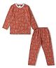 JusCubs Cotton Knit Full Sleeves Cheetah Printed Coordinating Night Suit Set - Rust Orange