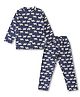 JusCubs Cotton Knit Full Sleeves Bear Printed Coordinating Night Suit Set - Navy Blue