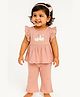 JusCubs Cotton Knit Cap Sleeves Swan Princess Text Embroidered Frock Style Top & Pants Set - Pink